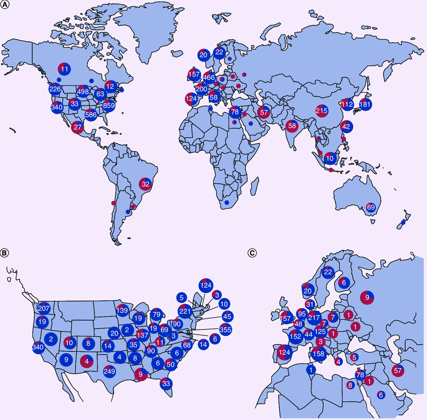 Geographic location of 4749 stem cell clinical trials globally.